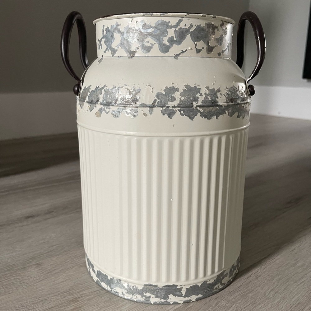 Galvanized Metal Milk Can Silver & White